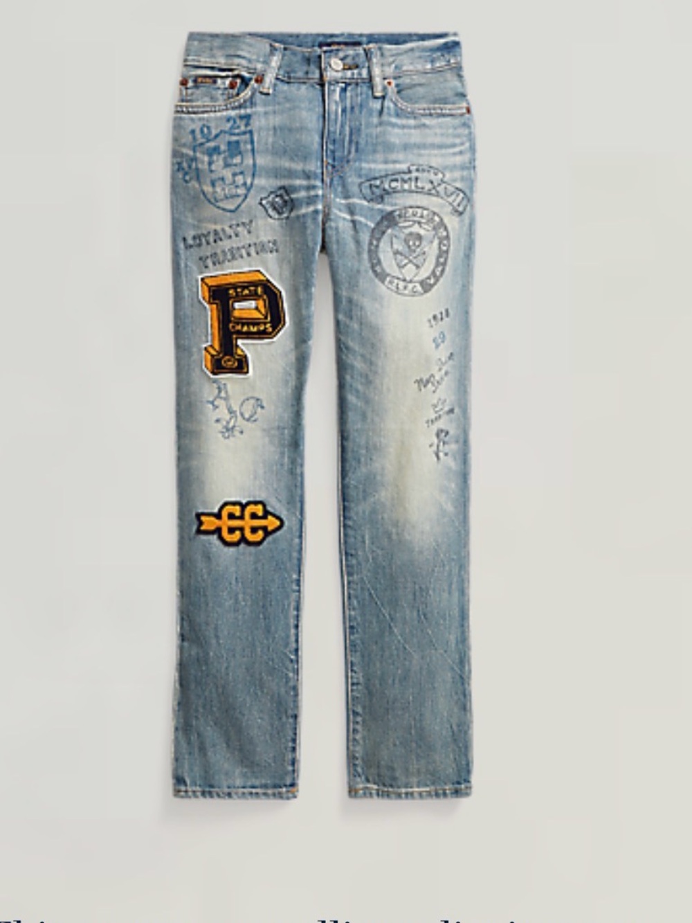 Polo Ralph Lauren The Sullivan Slim Varsity Patch Graffiti Jeans Boys Size 10